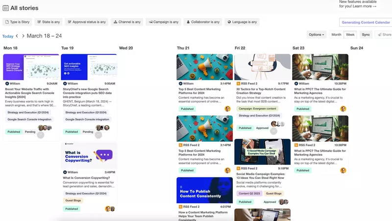 content calendar (StoryChief)